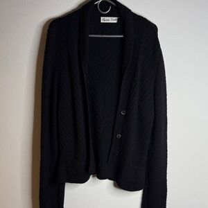 Marion Foale Vintage Black Wool Knit Long Cardigan Designer Sweater Size L